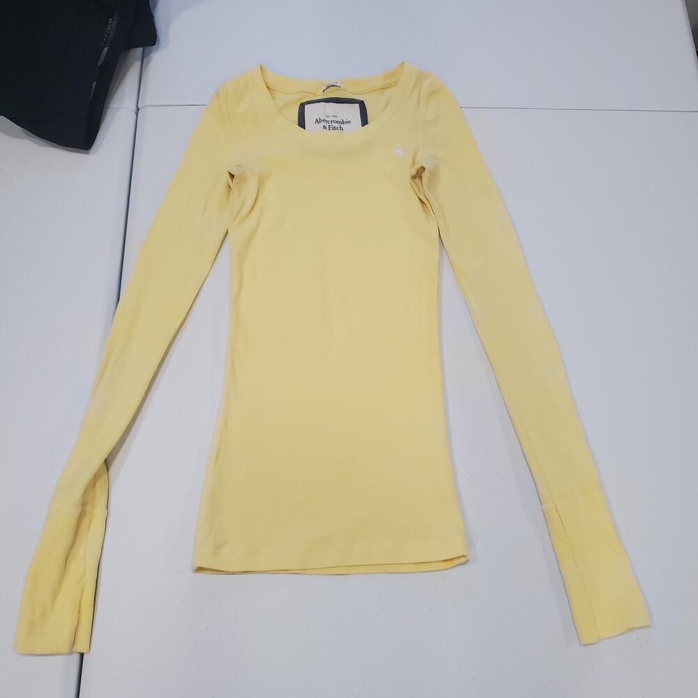 Y2K Abercrombie & Fitch Shirt Womens XS Yellow Scoop Neck Long Sleeve Fitted Top